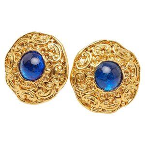 Chanel Gripoix Gold Blue Plated Glass Ring